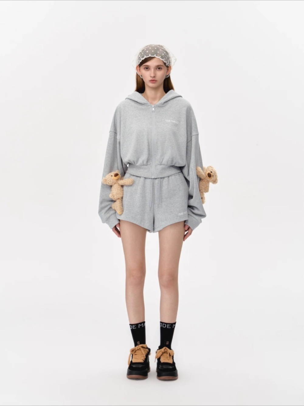 NWT-13DE MARZO Teddy Bear Hoodie & Shorts Set (Size M）